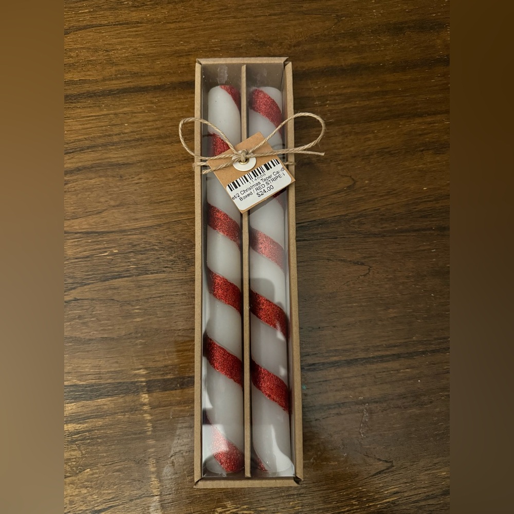 New - Glittery Red and White Spiral Candles